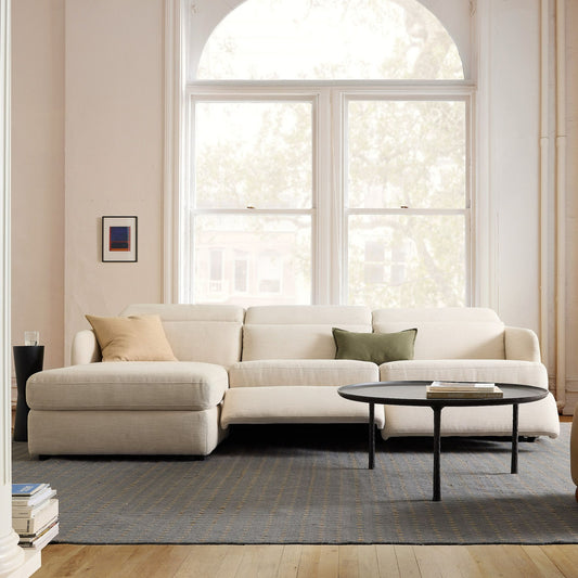 Aurum Recliner Leather Sofa, Right Facing, Beige