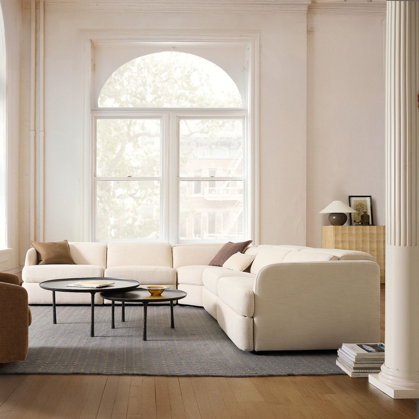Aurum Recliner Leather Sectional Sofa, Beige