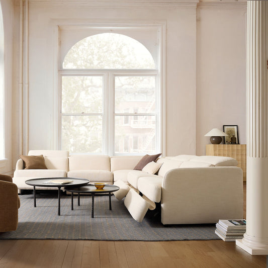 Aurum Recliner Leather Sectional Sofa, Beige
