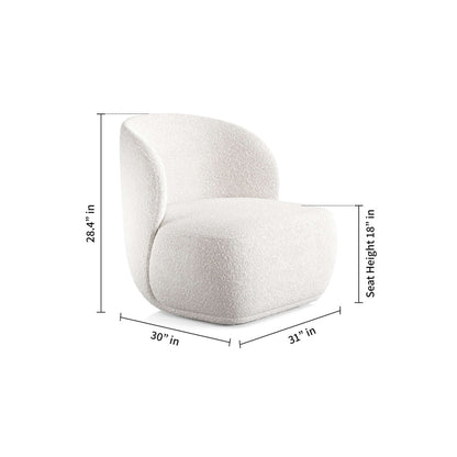 White chair with dimensions labeled on a white background