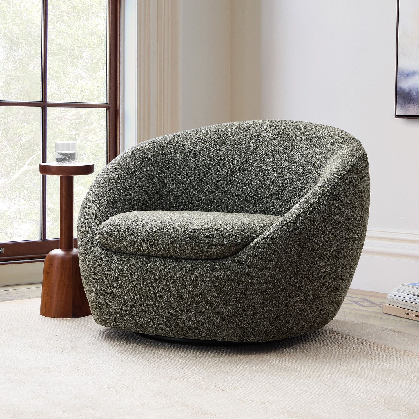Orion Swivel Chair, Green Boucle