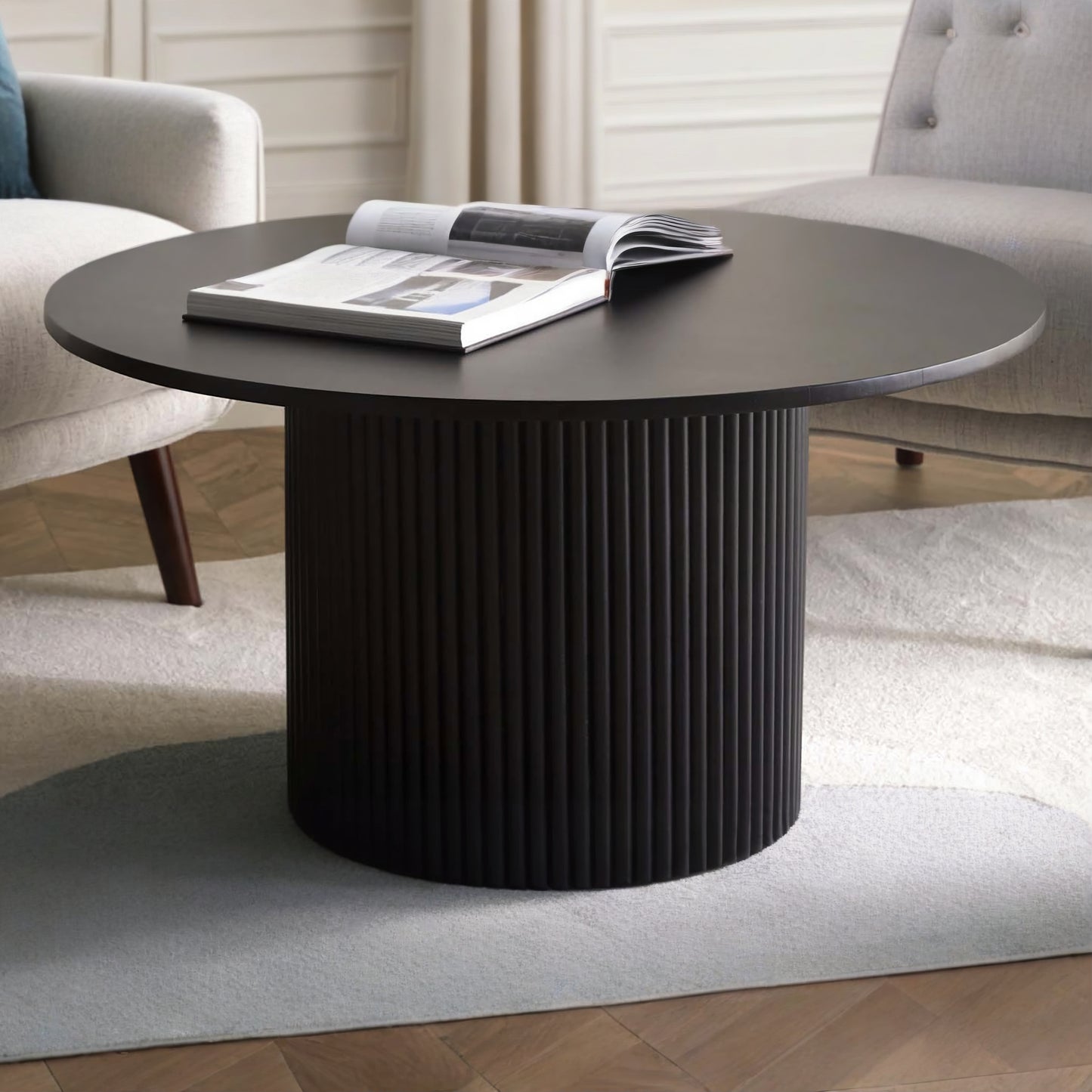 Rocco 32" Pedestal  Coffee Table, Black