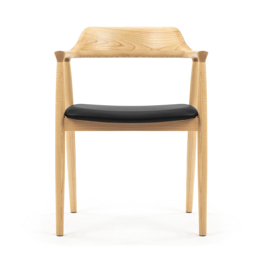 Modern ergonomic armchair with black leather seat 