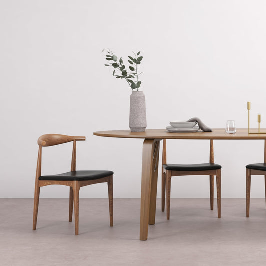 Mid-century modern solid wood chair in sleek and sophisticated dining room ambiance 