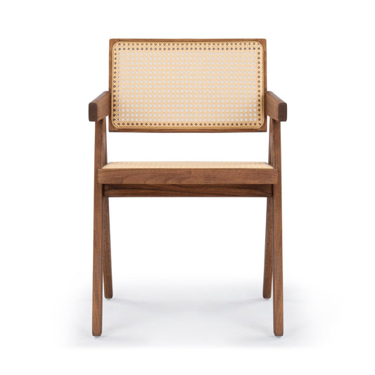 Teakwood Dining Chair with rattan cane backrest and seat