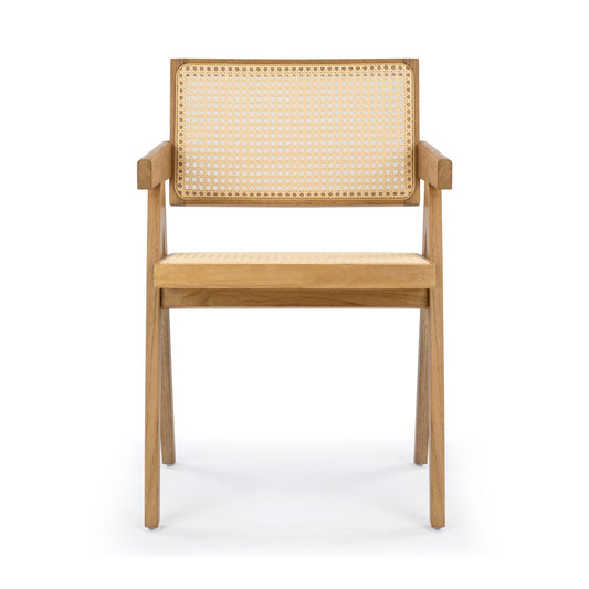 Natural cane chair with solid wood legs