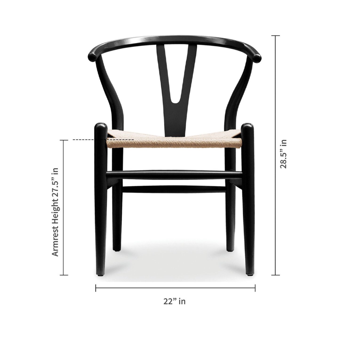 Wishbone Dining Chair, Black with Natural Seat