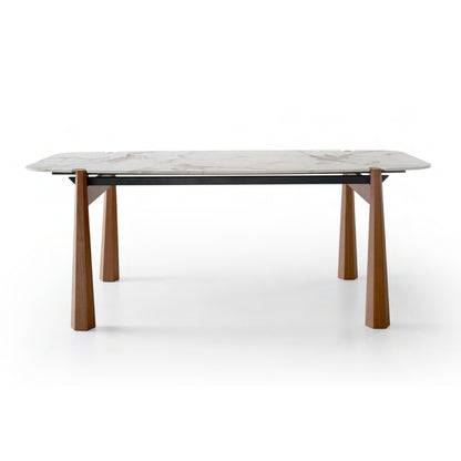 Axis Solid Wood Marble Top Dining Table, White