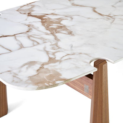 Axis Solid Wood Marble Top Dining Table, White