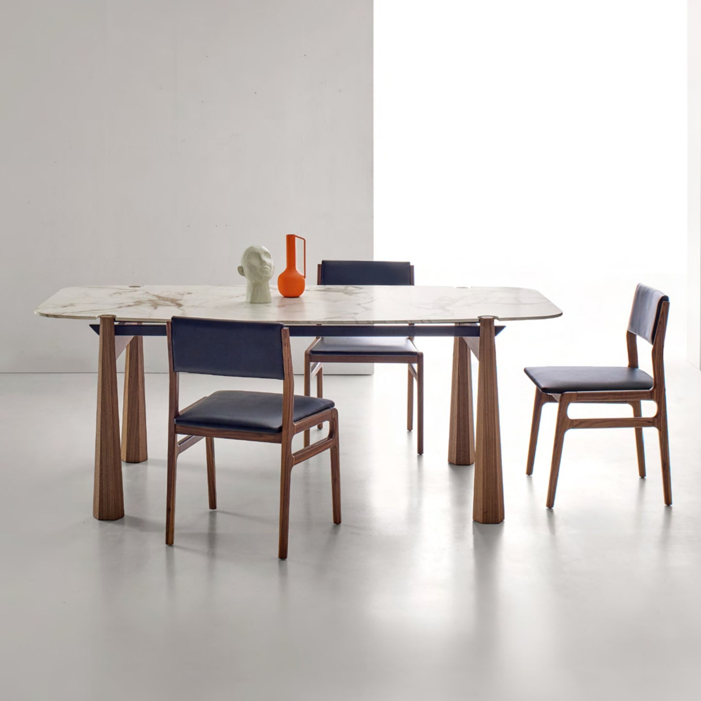 Axis Solid Wood Marble Top Dining Table, White