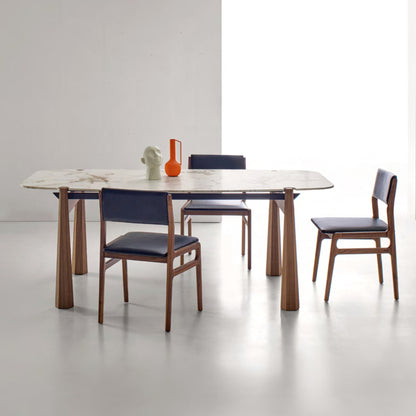 Axis Solid Wood Marble Top Dining Table, White