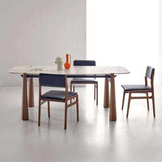 Axis Solid Wood Marble Top Dining Table, White